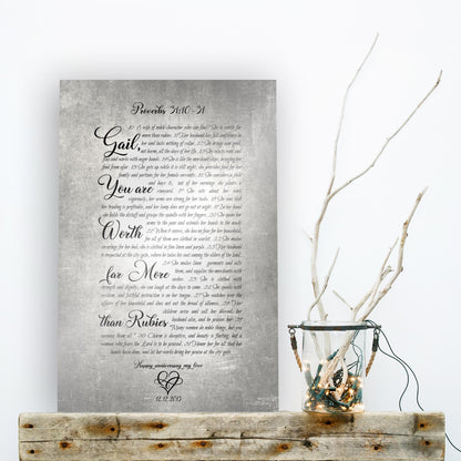 Proverbs 31 Woman Personalized Scripture on Tin - HoneycombProverbs - Signs - Tin and Aluminum Gifts