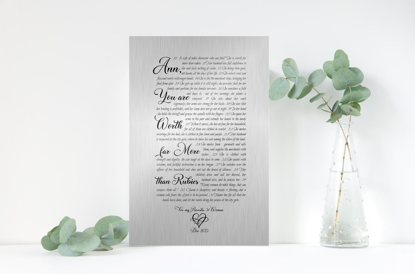 Proverbs 31 Woman Personalized Scripture on Tin - HoneycombProverbs - Signs - Tin and Aluminum Gifts