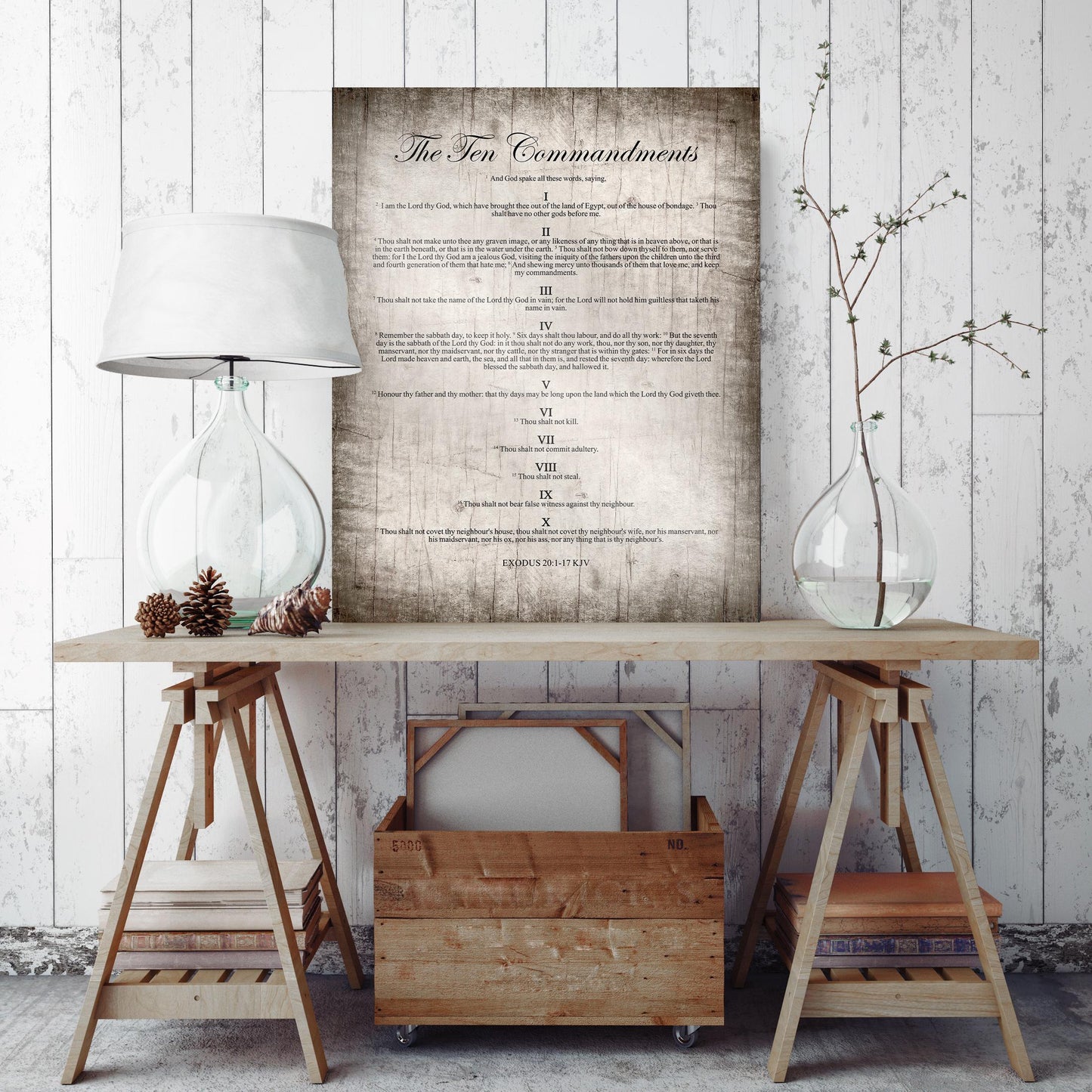 The 10 Commandments: Aged Wood Plaque, Christian Gift for Men, Husband, Wall Art - HoneycombProverbs - Signs - Christian Wall Art
