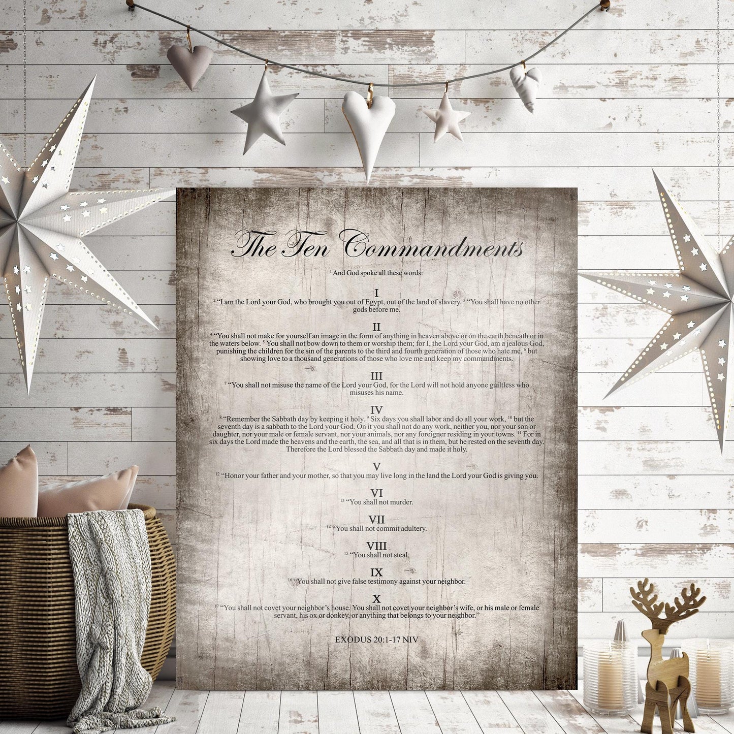 The 10 Commandments: Aged Wood Plaque, Christian Gift for Men, Husband, Wall Art - HoneycombProverbs - Signs - Christian Wall Art