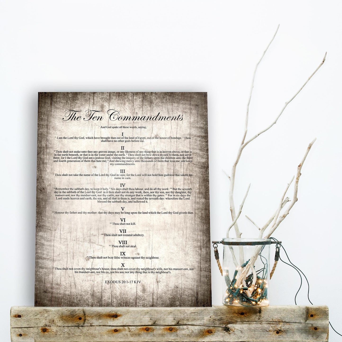 The 10 Commandments: Aged Wood Plaque, Christian Gift for Men, Husband, Wall Art - HoneycombProverbs - Signs - Christian Wall Art