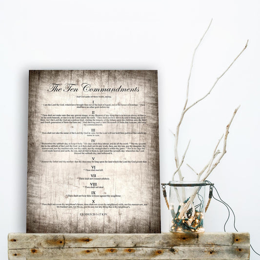 The 10 Commandments: Aged Wood Plaque, Christian Gift for Men, Husband, Wall Art - HoneycombProverbs - Signs - Christian Wall Art