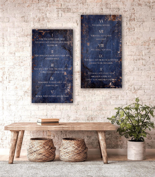 Saphire-Stone Inspired, Ten Commandments Metal Tablets - HoneycombProverbs - Signs - Christian Wall Art