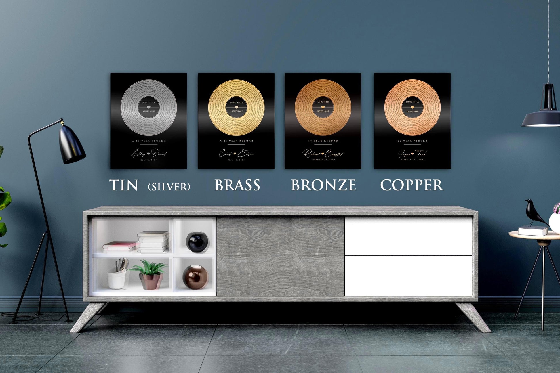 album record art, tin Gift, 1st dance record, 8 year anniversary, 7 year anniversary  22 year anniversary gift, spiral lyrics, personalized anniversary wall decor, vinyl record art, Gift for spouse, bronze, tin custom song art, favorite song gift