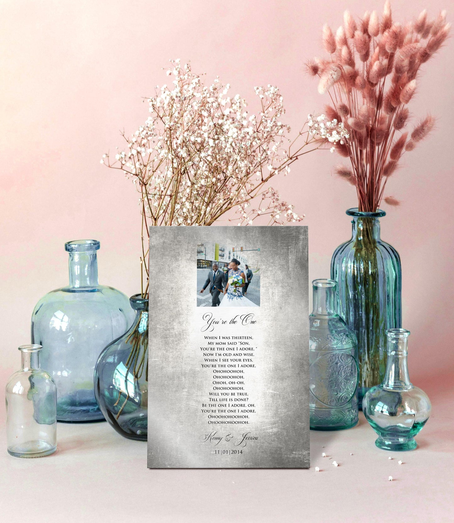 Distressed Tin Wedding Song Plaque with Photo - HoneycombProverbs - Signs - Tin Anniversary Gifts