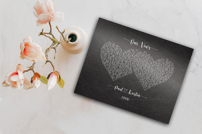 His and Her Hearts Wedding Vow Sign, close-up detail, iron or tin anniversary