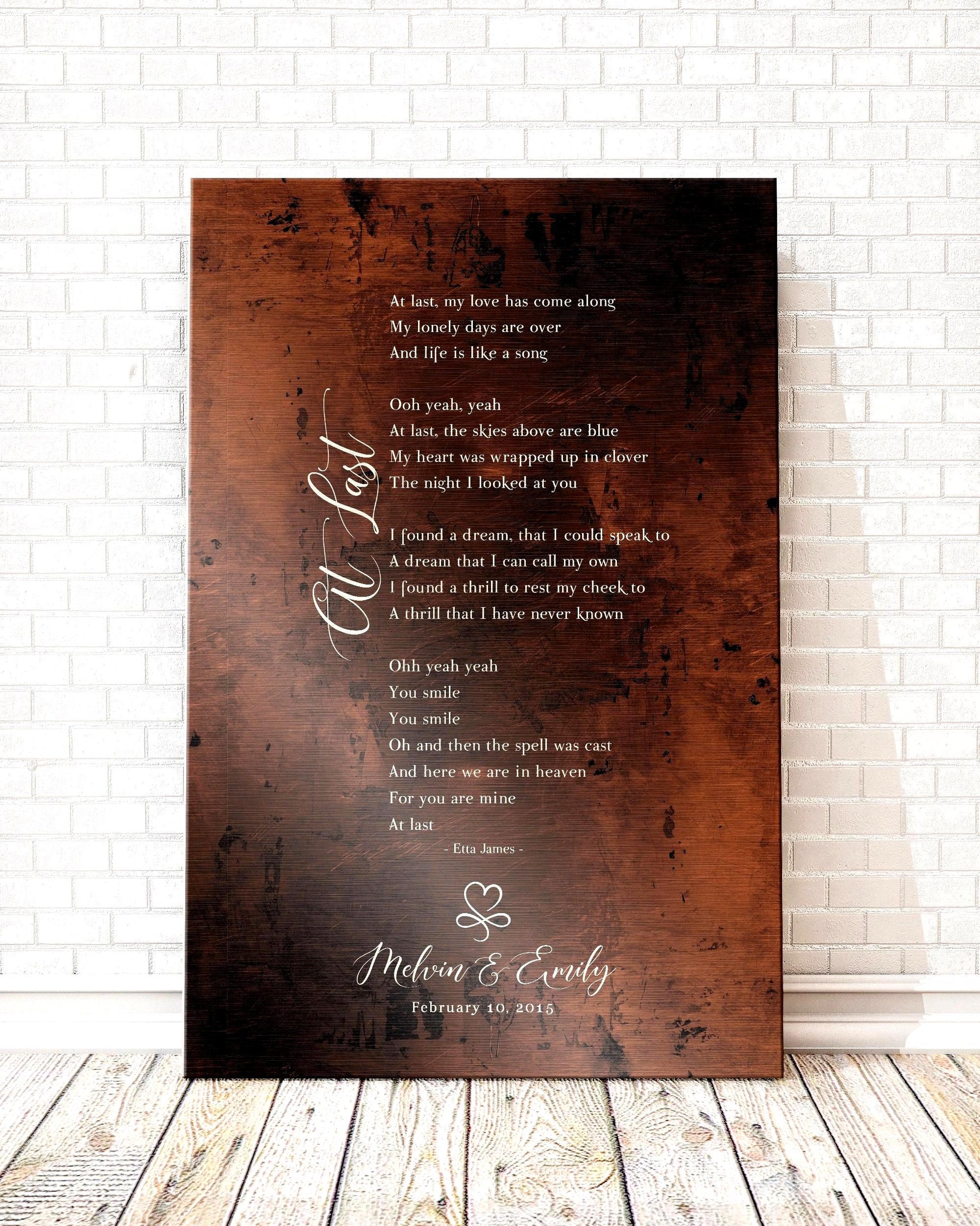 Infinity Heart Custom Song Lyric Sign on Bronze - HoneycombProverbs - Signs - Bronze Anniversary Gifts