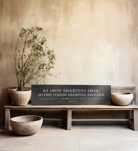 Iron Anniversary Gift, Iron Sharpens Iron Sign - HoneycombProverbs - Signs - Christian Wall Art