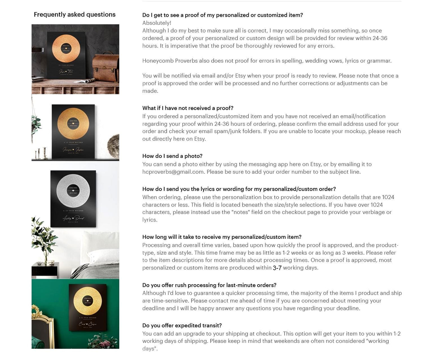 7 Years Anniversary Record, Personalized Song Art - HoneycombProverbs - Signs - Copper Anniversary Gifts