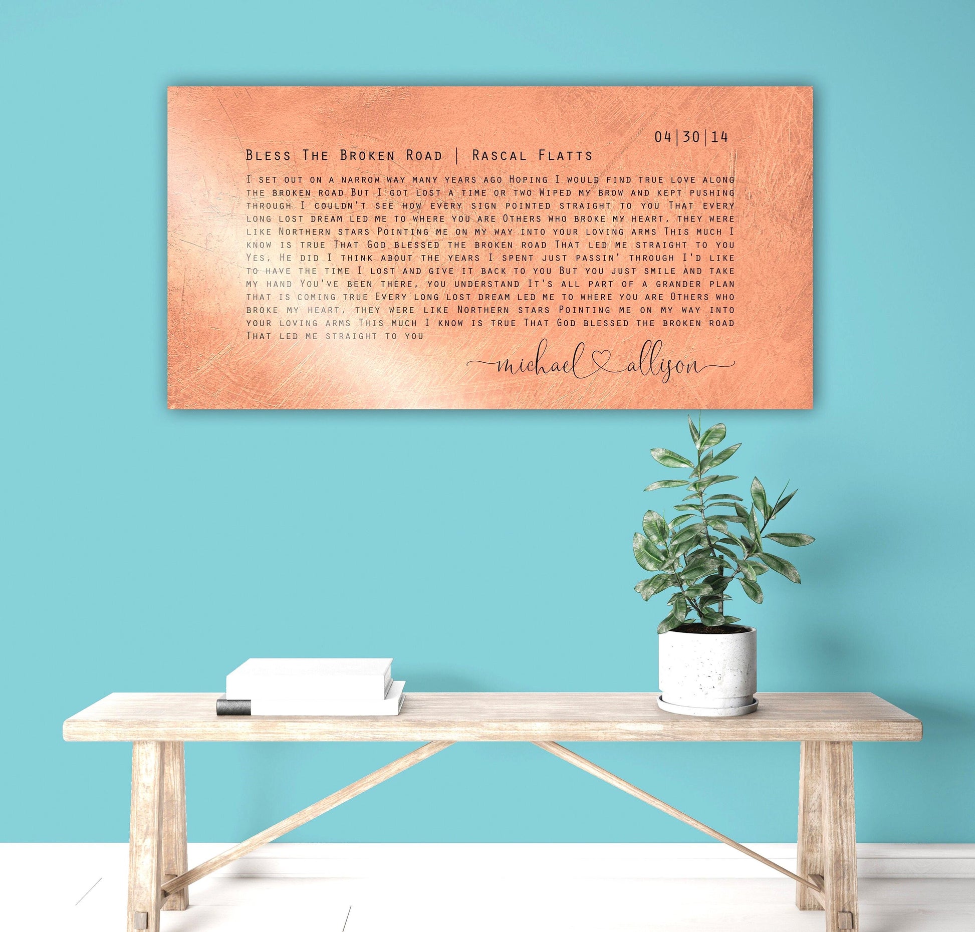 Custom Lyric Sign on Copper - HoneycombProverbs - Signs - Copper Anniversary Gifts