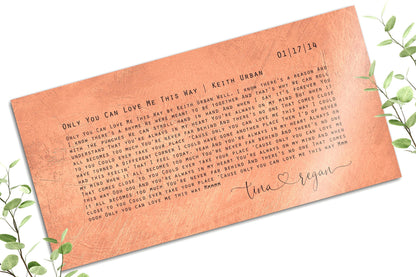 Custom Lyric Sign on Copper - HoneycombProverbs - Signs - Copper Anniversary Gifts