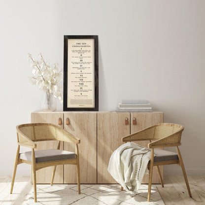 Framed Ten Commandments Parchment Wall Art, room view, 1st anniversary paper