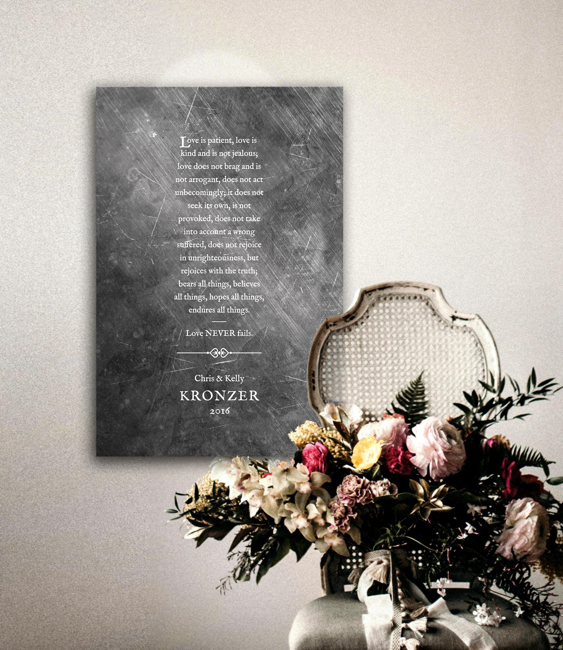 Love is Patient Love is Kind, 1 Cor 13 Sign on Tin - HoneycombProverbs - Signs - Tin Anniversary Gifts