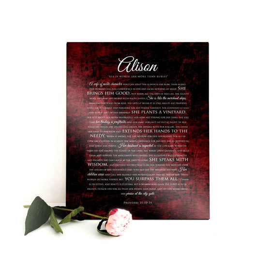 Prov 31 Religious Anniversary Gift, Personalized Scripture on Tin - HoneycombProverbs - Signs - Christian Wall Art