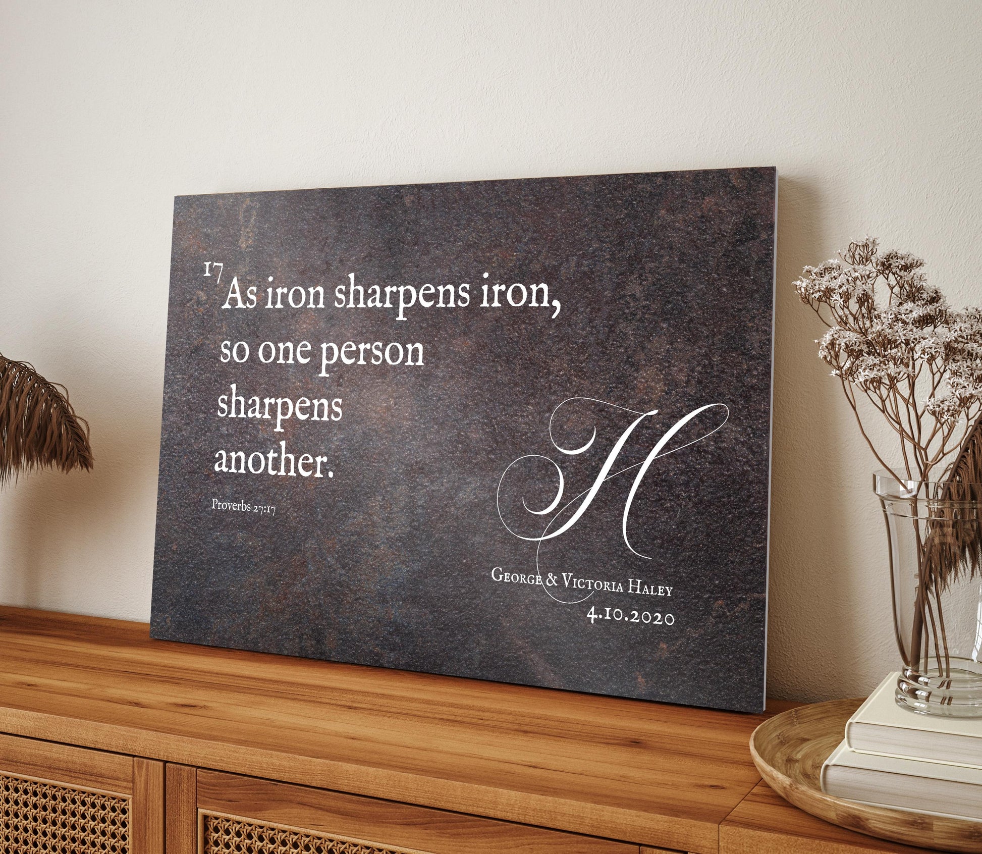 Iron Sharpens Iron Monogrammed Gift - HoneycombProverbs - Gifts For The Couple - Christian Wall Art