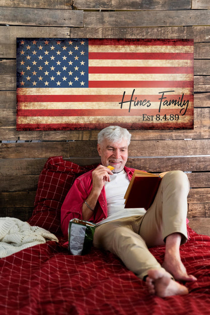 Our Flag, Our Family - Rutic Est. Sign on Wood - HoneycombProverbs - Signs - 5 year anniversary gifts