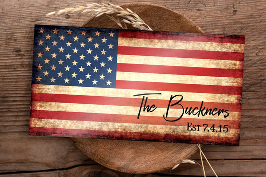 Our Flag, Our Family - Rutic Est. Sign on Wood - HoneycombProverbs - Signs - 5 year anniversary gifts