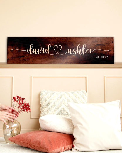 Heart Connected Names, 8th anniversary bronze personalized wall art by Honeycomb Proverbs