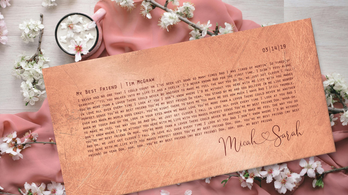 Copper Anniversary Gift, Wedding Song Sign, Gift for Husband, Couples Gfit - HoneycombProverbs - Signs - Copper Anniversary Gifts