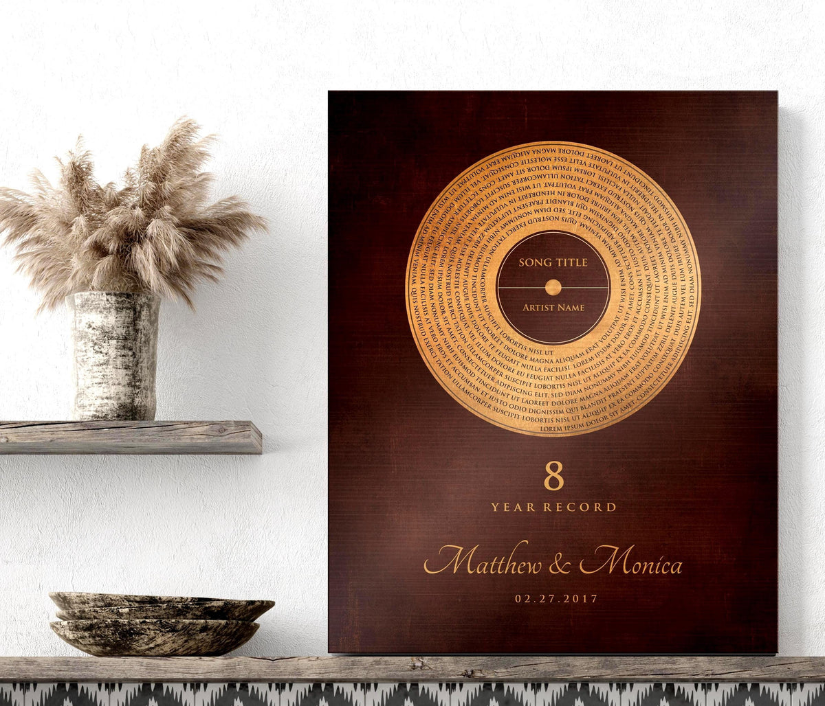 Custom Bronze Anniversary Record Art: Personalized Song Lyrics Gift