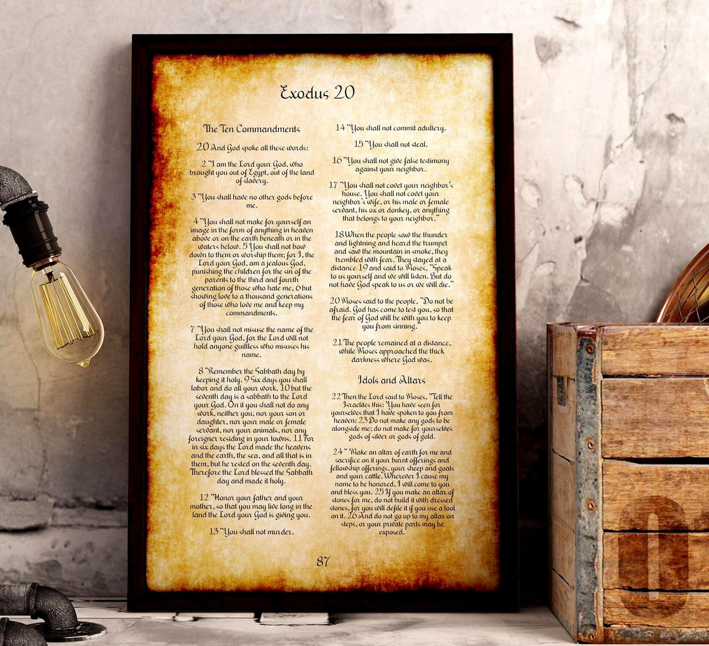 Framed Ten Commandments on Vintage Parchment - HoneycombProverbs - Giclée - Christian Wall Art