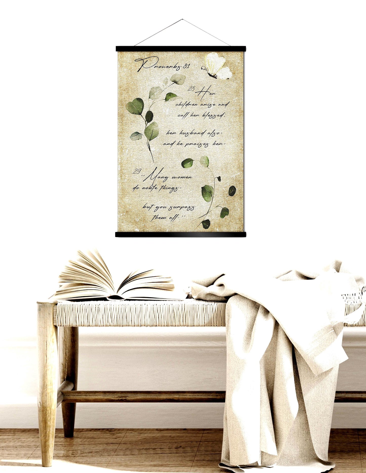 Proverbs 31 Cottage Garden Scroll Tapestry - HoneycombProverbs - Tapestries - Christian Wall Art