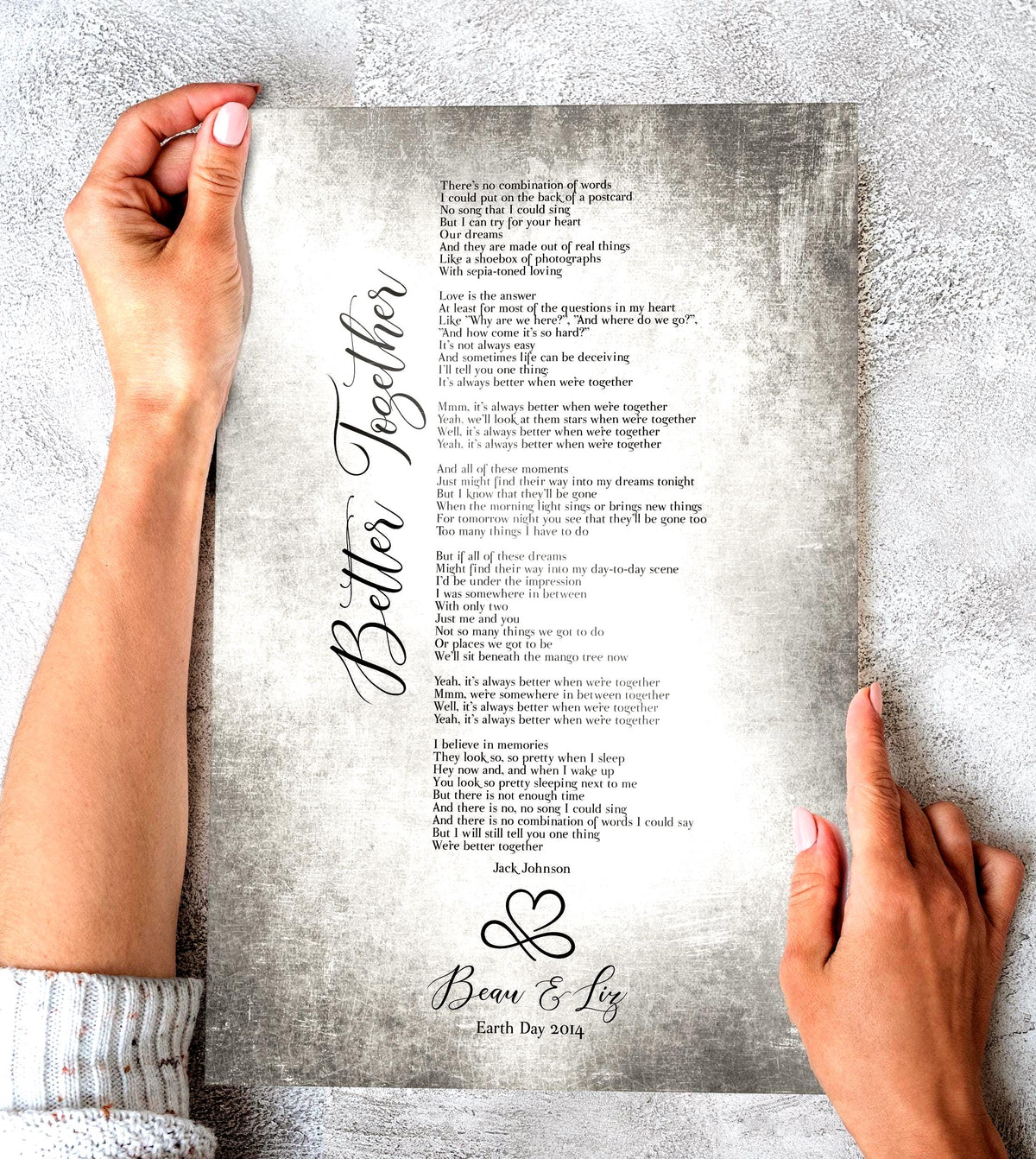 Infinity Heart Custom Song Lyric Sign on Tin, 10th anniversary tin song lyric wall art by Honeycomb Proverbs