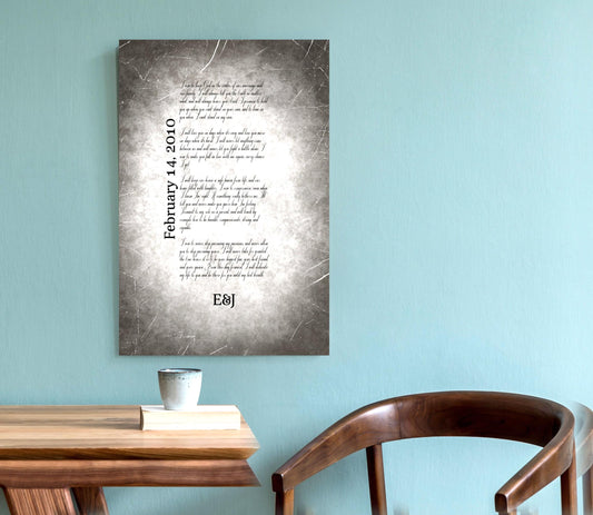 Distressed tin and aluminum, metal 10 year anniversary song plaque with initials and custom song lyrics.