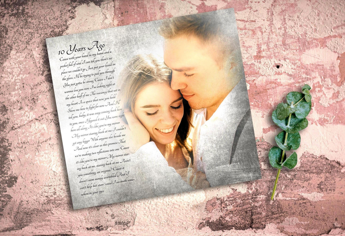 Vintage Tin Photo Gift: Custom Vows or Lyrics, 10th Anniversary