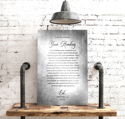 Personalized Tin Anniversary Plaque: Custom Song Lyrics, 10th anniversary tin song lyric wall art by Honeycomb Proverbs
