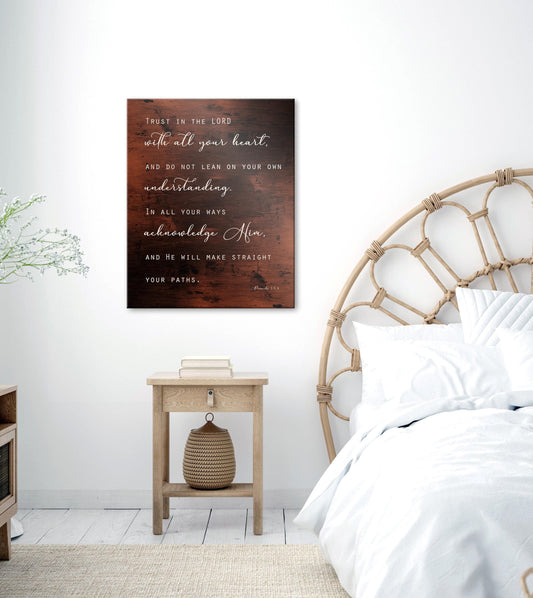 Trust in the LORD bronze metal Bible verse plaque, and Christian wall art.