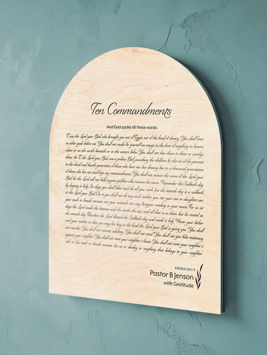 Personalized 10 Commandments Wood Plaque, Arched Christian Wall Art, Family Name Sign - HoneycombProverbs - Signs - Christian Wall Art