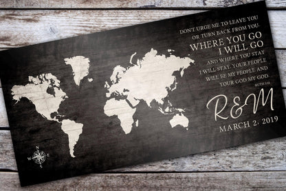 Ruth 1:16 Personalized World Map Art - HoneycombProverbs - Signs - Christian Wall Art