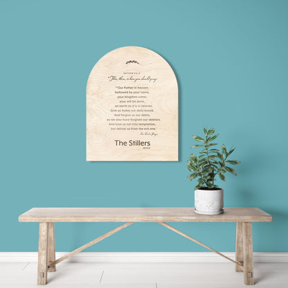 Personalized Lord's Prayer Wood Plaque, Arched Family Name Sign, Birch Wall Art - HoneycombProverbs - Signs - Christian Wall Art