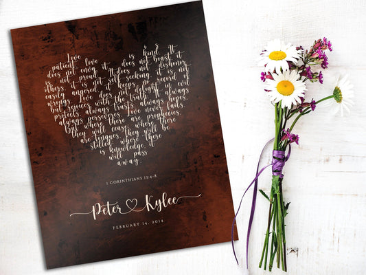 Bronze Gift for her, Love never fails Personalized Sign - HoneycombProverbs - Signs - Bronze Anniversary Gifts