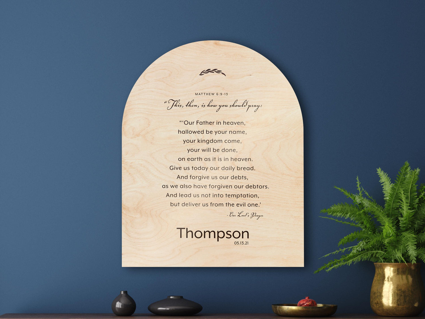 Personalized Lord's Prayer Wood Plaque, Arched Family Name Sign, Birch Wall Art - HoneycombProverbs - Signs - Christian Wall Art