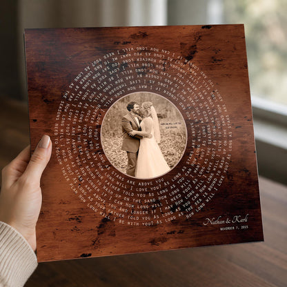 Burnished Bronze LP Record Song and Photo Art, size and option view, 8th anniversary bronze