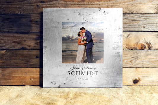 Metal Photo plaque of wedding portrait personalized with names and a wedding date