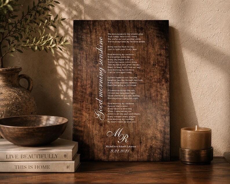 Wood Anniversary Monogrammed Song Lyric Sign - HoneycombProverbs - Signs - 5 year anniversary gifts
