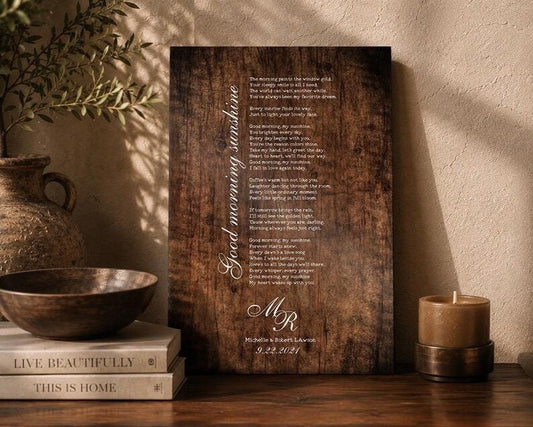 Wood Anniversary Monogrammed Song Lyric Sign - HoneycombProverbs - Signs - 5 year anniversary gifts