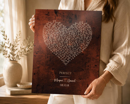 Heart Shaped Bronze Song Lyric Sign, room view, 8th anniversary bronze