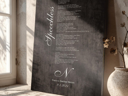 Our Song Lyrics on Wood, room view, 5th anniversary wood
