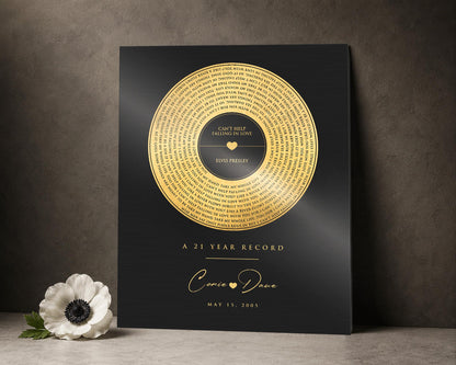 Custom Anniversary Song Record: Brass Lyrics Gift, personalization detail