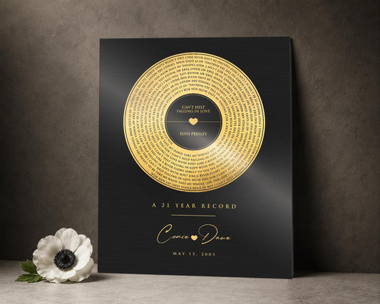 Custom Anniversary Song Record: Brass Lyrics Gift, 21 Years - HoneycombProverbs - Signs - 21st Year Brass Gifts