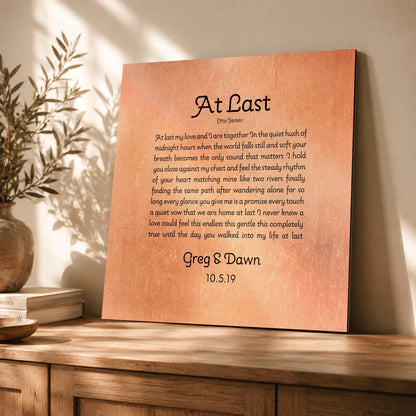 Personalized Copper Song Lyric Sign, size and option view, 7th anniversary copper