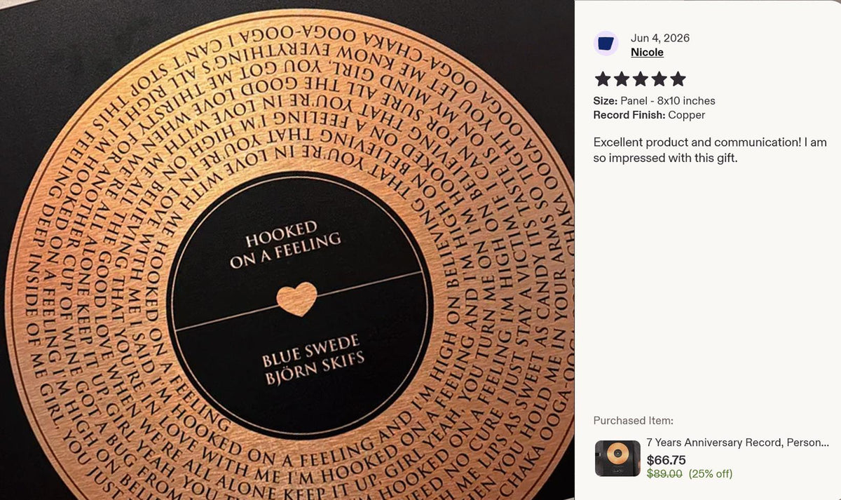 7 Years Anniversary Record, Personalized Song, 7 Anniversary Gifts, Song Record - HoneycombProverbs - Signs - Copper Anniversary Gifts