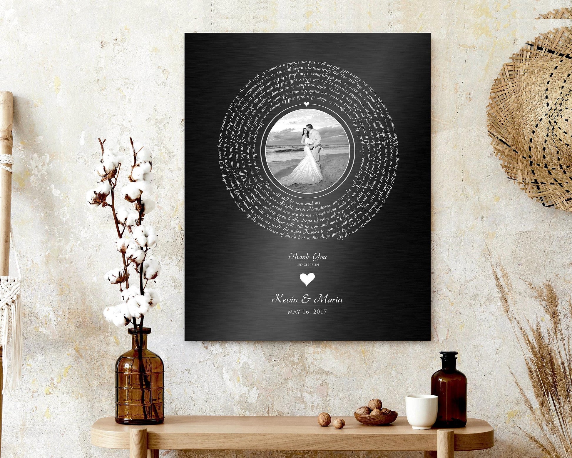 Melody of Love: Personalized Iron Alloy Photo Vinyl Record Art - HoneycombProverbs - Signs - Iron Anniversary Gifts