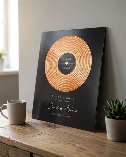 7 Years Anniversary Record, size and option view, 7th anniversary copper