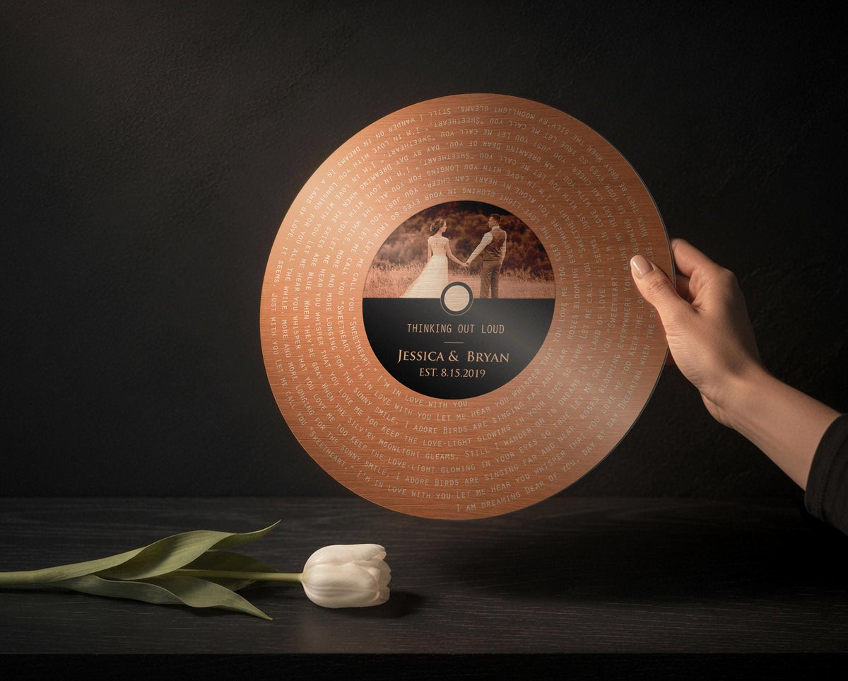 Copper Vinyl Photo Record, 7 Year Anniversary Gift, Couples Song Art, 22nd Anniversary gift - HoneycombProverbs - Signs - Copper Anniversary Gifts