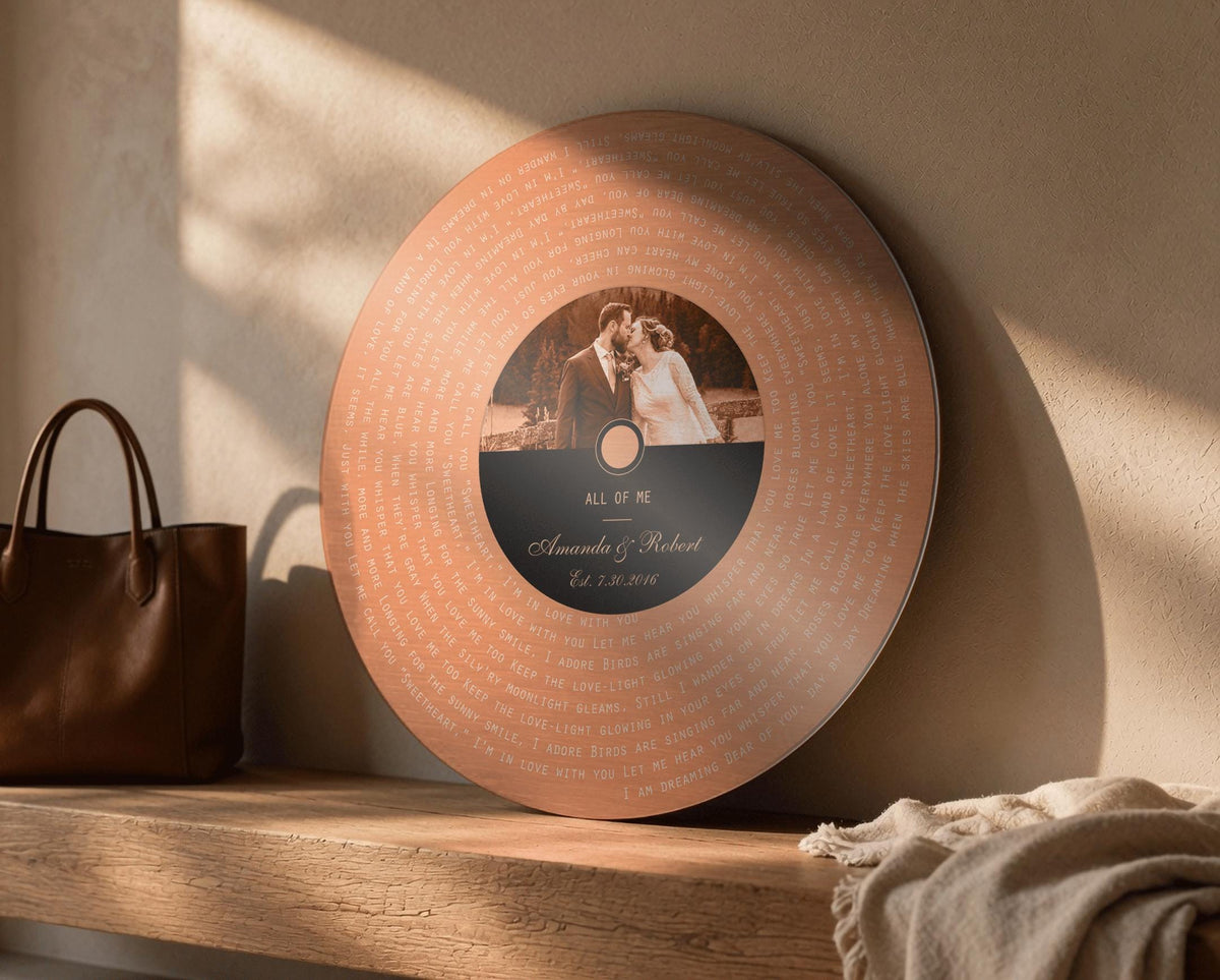 Copper Vinyl Photo Record, 7 Year Anniversary Gift, Couples Song Art, 22nd Anniversary gift - HoneycombProverbs - Signs - Copper Anniversary Gifts